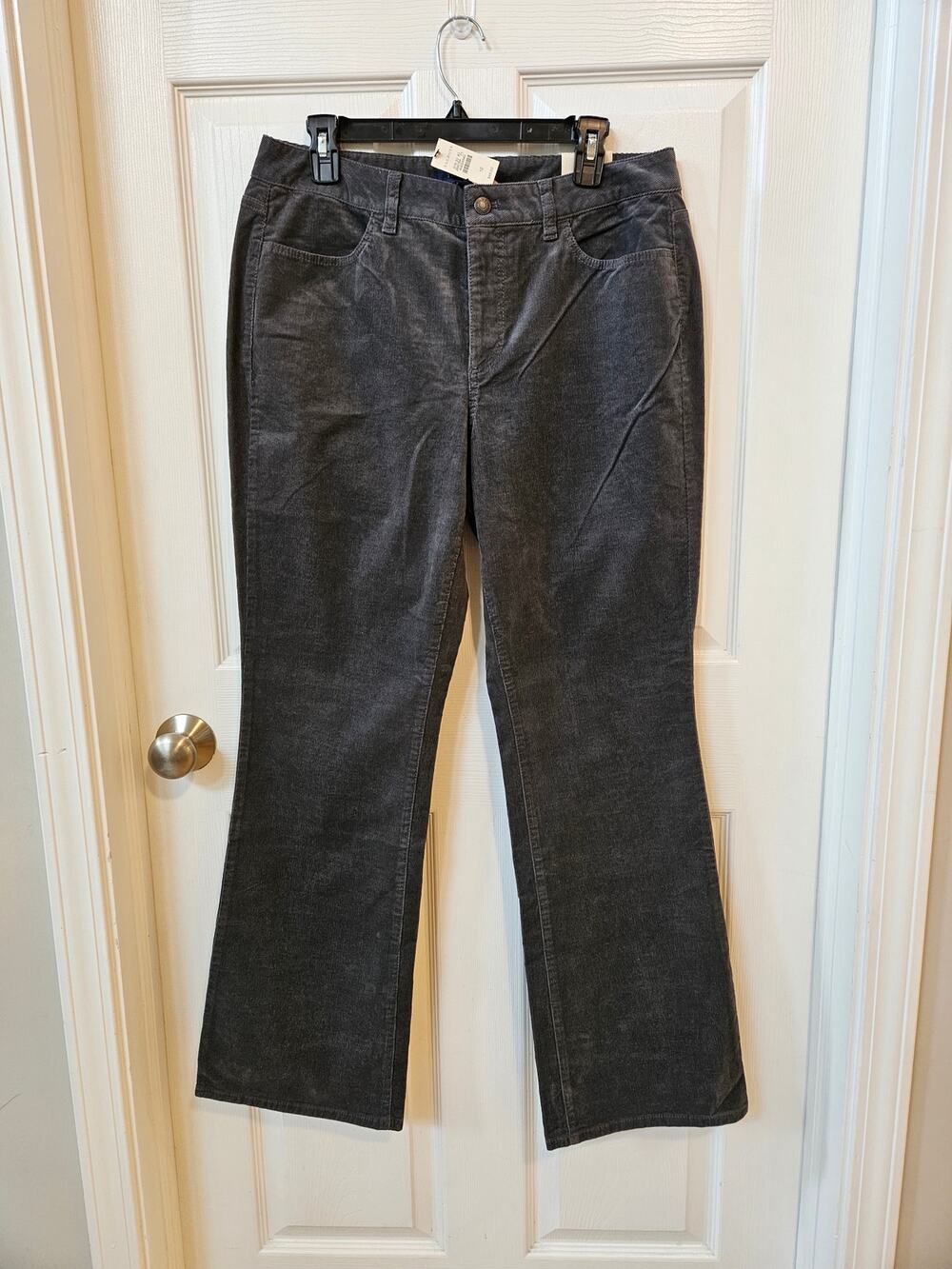 Talbots Curvy Fit Corduroy Pants Size 12 Gray Bootcut Stretch NWT